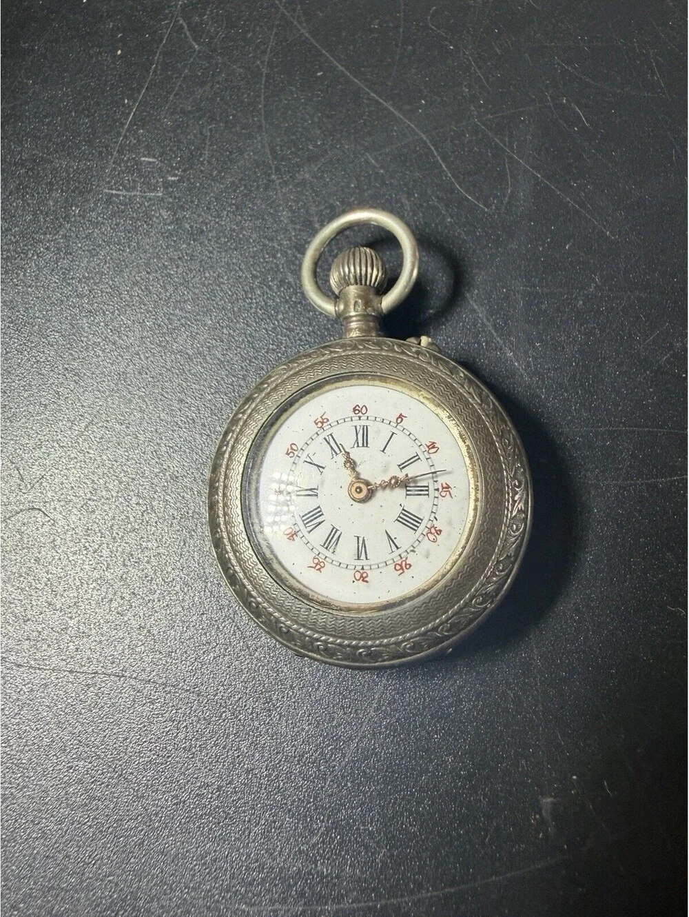 Vintage - Silver Pocket Watch .800 Fine Silver Etching On The Back - Nonrunning